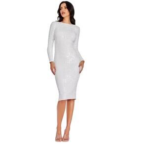 Dress the Population women's Emery white sequin midi dress Size XS graduation